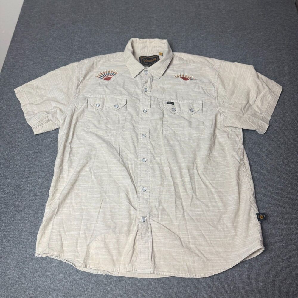 Howler Brothers Crosscut Rising Suns Western Pearl Snap Short Sleeve Size M